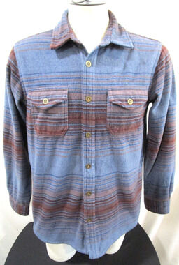 Gibson Trading Co. Blue Striped Soft Fleece Flannel Button Up Shirt Men M